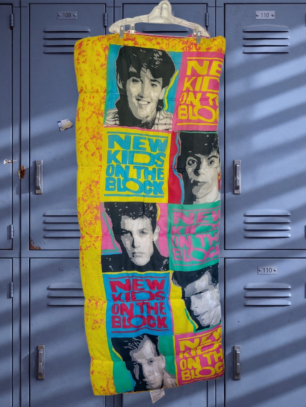 Vintage 90s New Kids On The Block Yellow Pop Art Sleeping Bag Blanket Camp